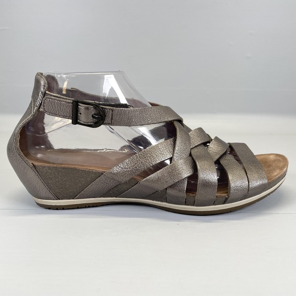Dansko Shoes - Dansko Vivian Sandals Womens Size 41 Metallic Silver Leather Strappy Wedge Shoes